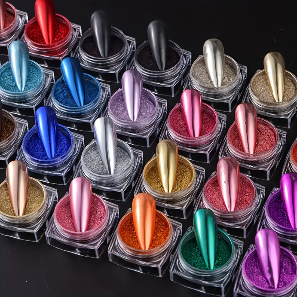 Chrome Holographic Nail Powder Set 36 Colors, Mirror Chrome Glitter Pigment Dust Kit for Gel Nails Acrylic