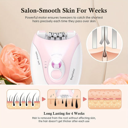 Electric Epilator for Women USB Rechargeable 2-Speed Painless Hair Removal – Stainless Steel Blades Cordless Portable Body Hair Remover