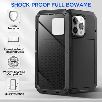 Heavy Duty iPhone Case Metal Frame Built-in Glass Screen Protector Dustproof Shockproof Full Body for iPhone 16 Pro 16 Plus 16 15 Pro Max 15
