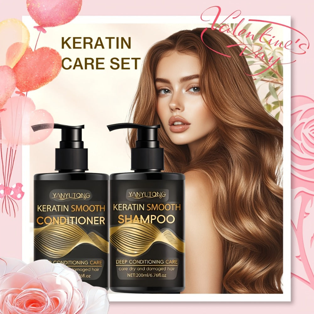 Keratin Shampoo and Conditioner Set 400ml, Breakage Split Ends & Anti-Frizz, Silky Smooth Hair for Color-Treated Heat-Damaged Hair
