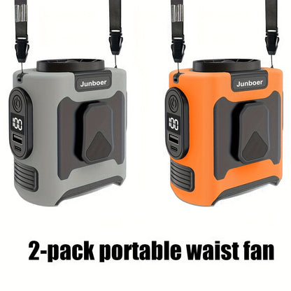 Portable Fan 10000mAh Five-Speed Waist and Neck Model with Dual Clips, LED Flashlight and Power Output