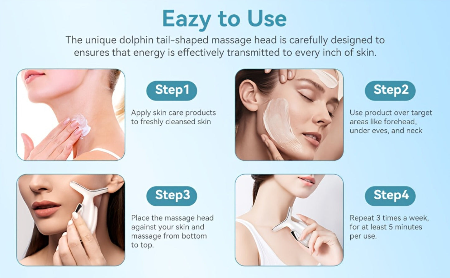 Face & Neck Massager 7-in-1 LED Light Therapy USB Rechargeable - Multifunctional Facial Lifting Wrinkle for Home or Salon Spa Use