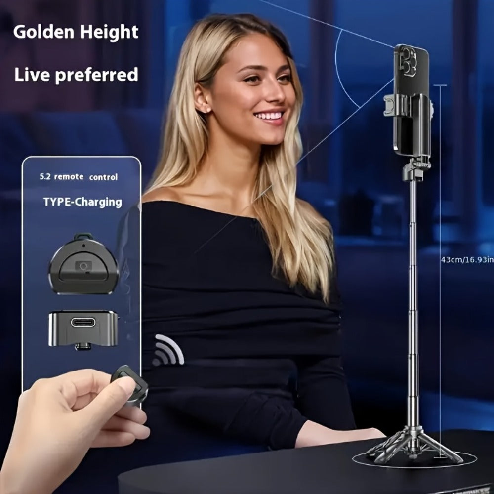One-Click Release Selfie Stick Tripod 16 Inch Extendable with Wireless Bluetooth Remote & 360° Rotating Bracket