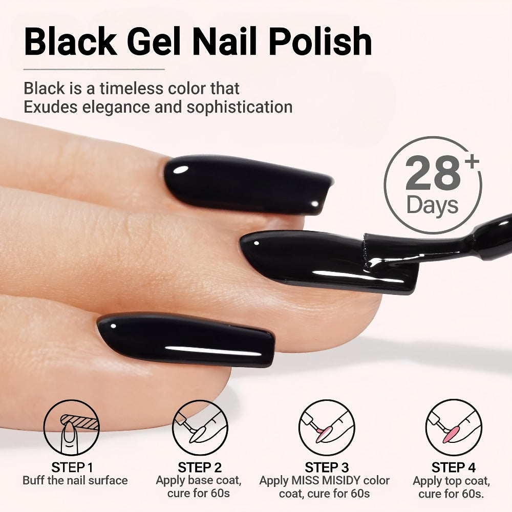 Gel Nail Polish in 16ml Deep Black for Solid Color, Stamping, French Tips and Chrome Base for Nail Art