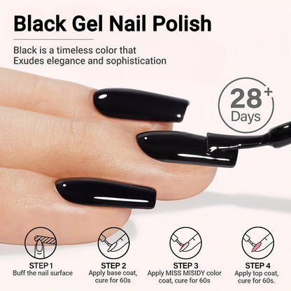 Gel Nail Polish in 16ml Deep Black for Solid Color, Stamping, French Tips and Chrome Base for Nail Art