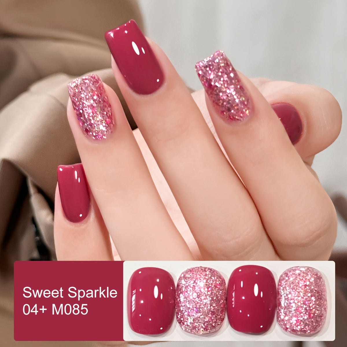 Gel Nail Polish Two-Color Candy Glitter Duo, 0.51 oz Each with Seven Shade Pair Options for UV/LED Curing