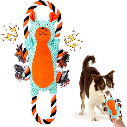 Squeaky Plush Dog Toys – Interactive Stuffed Animal Chew Toys with Built-in Squeaker & Pull Rope, Soft Durable Dog Toys