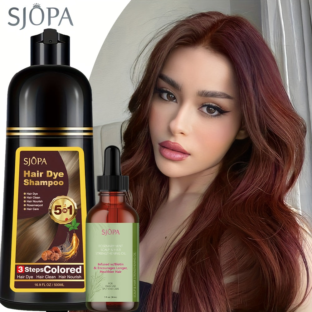 Natural Hair Dye Shampoo Kit 3-in-1 with Rosemary Oil & Squalane, Plant-Based Gray Hair Coverage