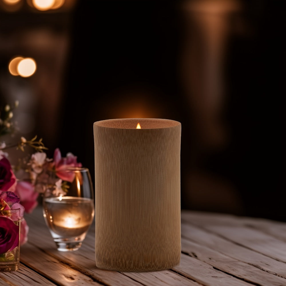 Wood-Wick Candle in Carbonized Bamboo Jar with Fitted Lid, Single-Jar Package and Eight Fragrances