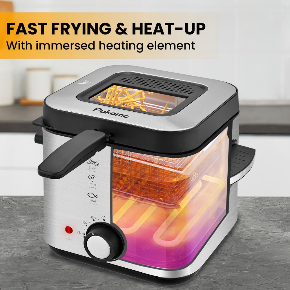 1500W Black Deep Fryer with 1.5L or 2.5L Capacity, Windowed Removable Lid and Temperature Dial