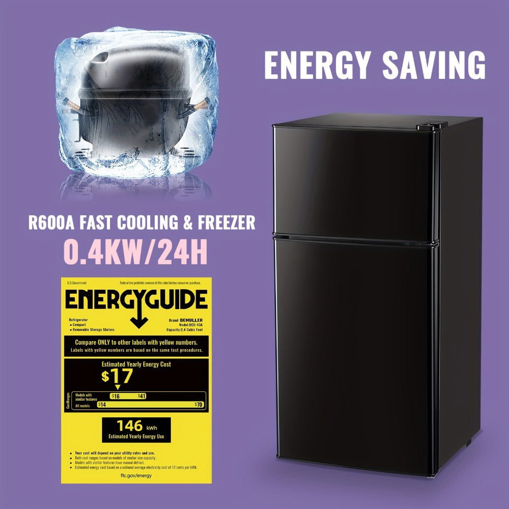 Mini Refrigerator with Freezer, 2.4 Cu Ft Double Door Small Fridge with Removable Shelves & Adjustable Feet