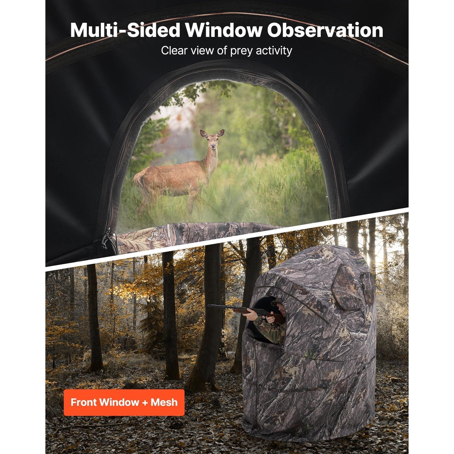 Hunting Blind Ground Blind for Deer Duck Turkey Hunting Single Person Pop Up Blind with Carrying Bag 44x36x53 In Camouflage Waterproof 150D