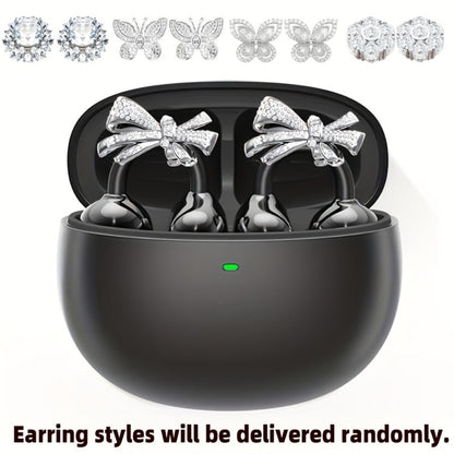 Clip On Wireless Earbuds Open Ear Bluetooth Headphones with Detachable Gemstone Earrings ANC for an Everyday Personal Care Routine