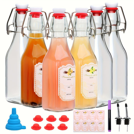 Glass Bottle Set Kitchen Organizer 8 oz Clear Swing-Top Bottles in 6-, 9- or 12-Piece Packs