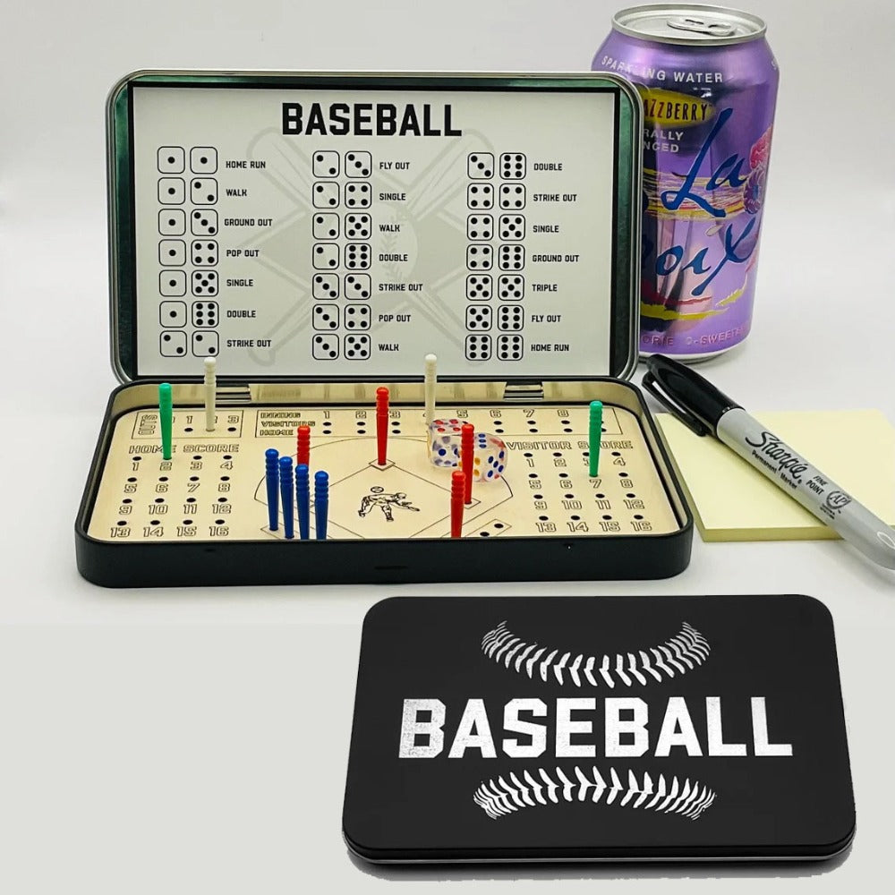 Sports Travel Board Game Set – Portable Wooden Baseball Softball Football Finger Dice Tabletop Game for Family Game Night