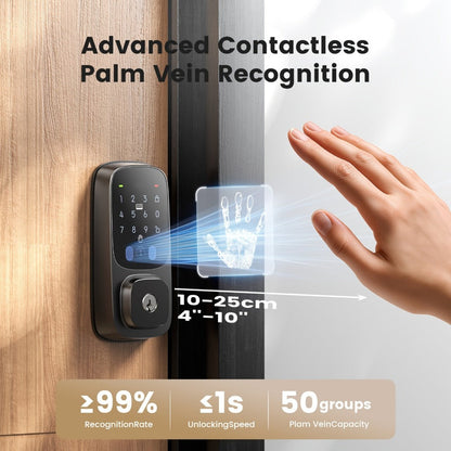 Smart Door Lock Palm Vein WiFi Keypad Deadbolt with 10000mAh Battery Alexa and Google Home Control