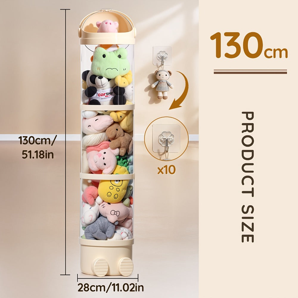 Stackable Round Stuffed Animal Storage Box with Lid for Entryways, Bedrooms and Living Spaces