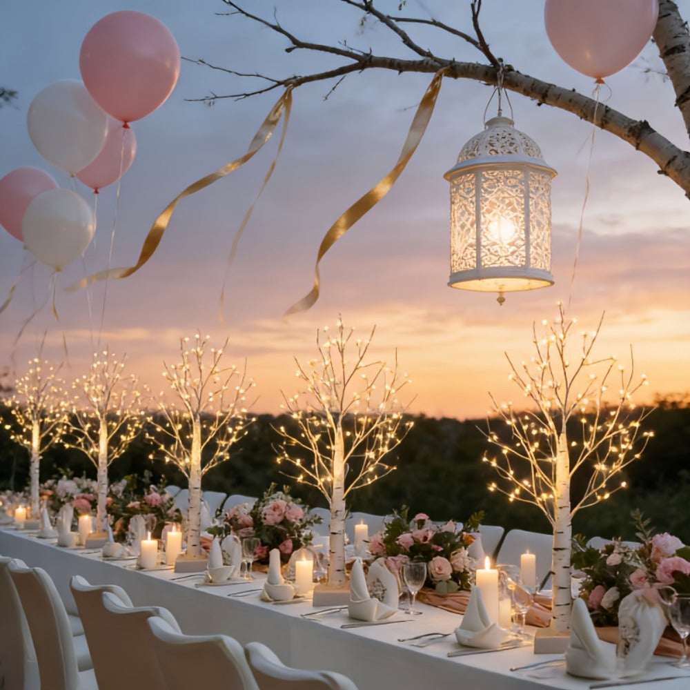 LED Illuminated Birch Tree Decoration, Battery-Powered White Glowing Birch Trees for Wedding, Home