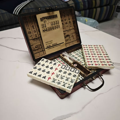 146-Tile Mahjong Set with Chinese Dragon Design – Classic Ivory Style, Durable Vinyl Case, Wind Indicator & Dice | Traditional Chinese