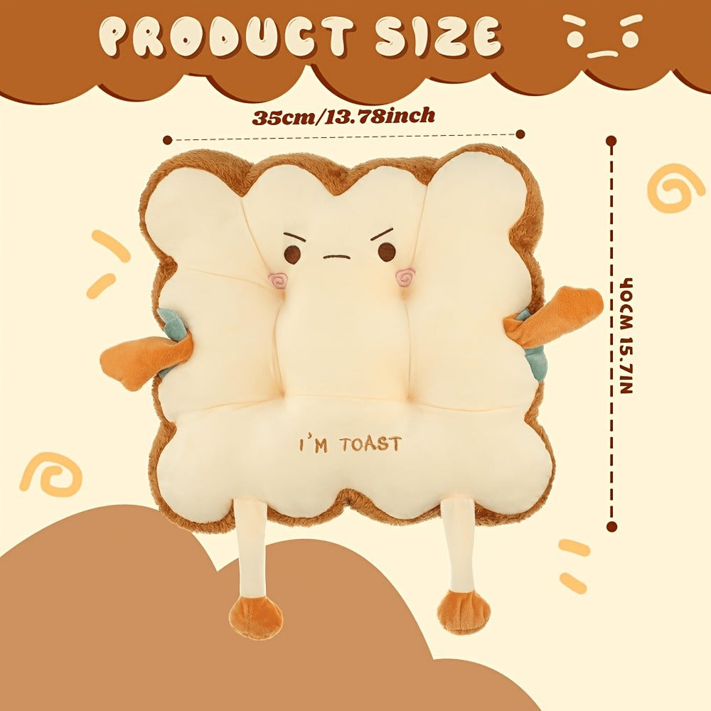 Kawaii Plush Toast Cushion Cute Bread Shaped Seat Pillow Funny Face Expression Soft Stuffed Food Pillow for Office Chair Car Sofa Bedroom