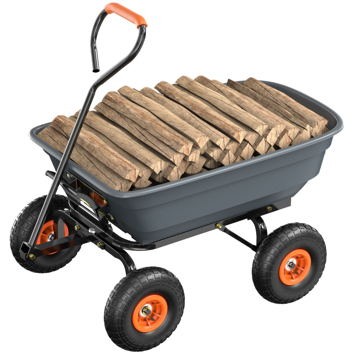 Garden Cart Dump Wagon, 4-Wheel Poly Cargo Cart with 2-in-1 Handle for Garden, Farm, Lawn and Yard Hauling