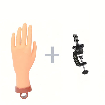 Silicone Nail Practice Hand Model with Desktop Stand – Flexible Realistic Fake Hand for Nail Art Training