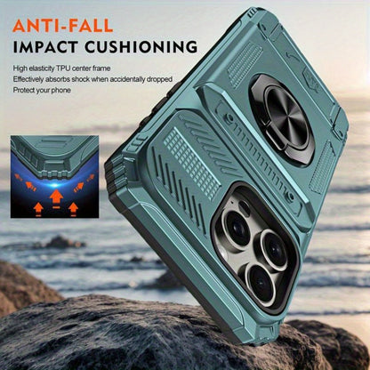 iPhone Card Slot Shockproof Case with Ring Holder & Kickstand – Wallet Phone Cover for iPhone 17 17 Air 17 Pro Max 16 15 14 13 12 11 Pro Max