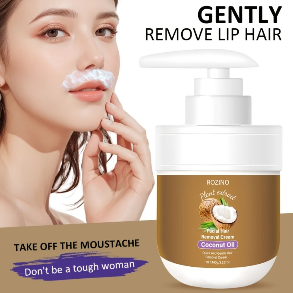 Hair Removal Cream ROZINO 100g Coconut Essence and Aloe Pump Jar with Carton for External Body Grooming