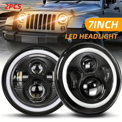 7 Inch Round LED Headlights for Jeep Wrangler JK TJ CJ Colorful DRL Halo Ring Amber Turn Signal High Low Beam