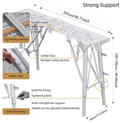 Folding Work Platform Scaffold Portable Adjustable Height Ladder Stool for Entryways, Bedrooms and Living Spaces