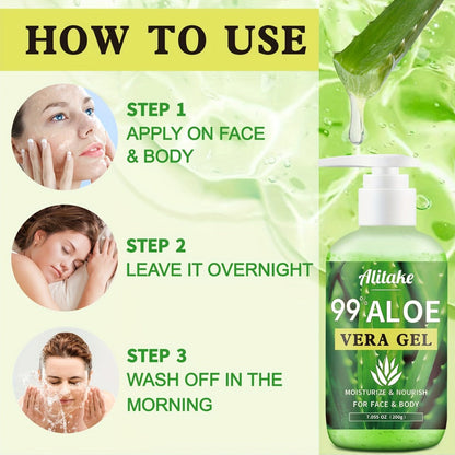 99% Pure Aloe Vera Gel 200ml / 7oz Fresh-Harvested Within 12 Hours for Bath Time, Home Spa and Personal Care