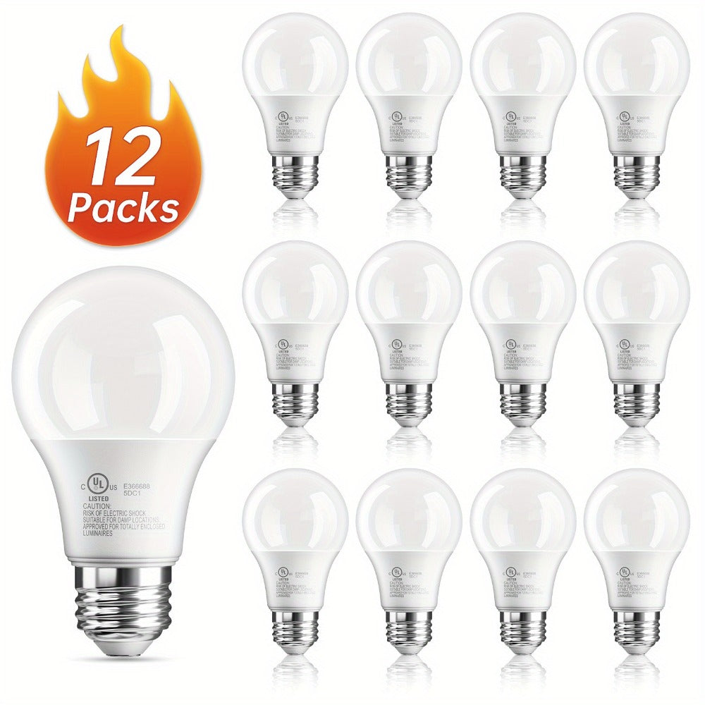 A19 LED Light Bulbs 60 Watt Equivalent, 5000K Daylight White E26 Base, 800 Lumens 9W Energy Efficient Bulb, 80+ CRI 15000 Hours Long Life