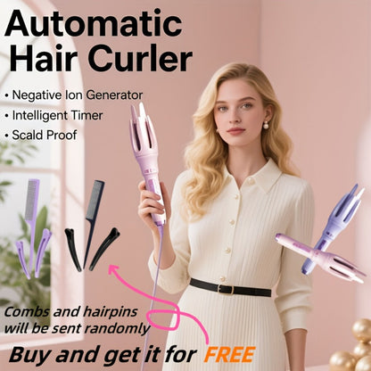 Automatic Rotating Curling Iron 4 Temperature Settings 40M Negative Ion Ceramic Barrel, for Home, Travel and Salon Hair Styling
