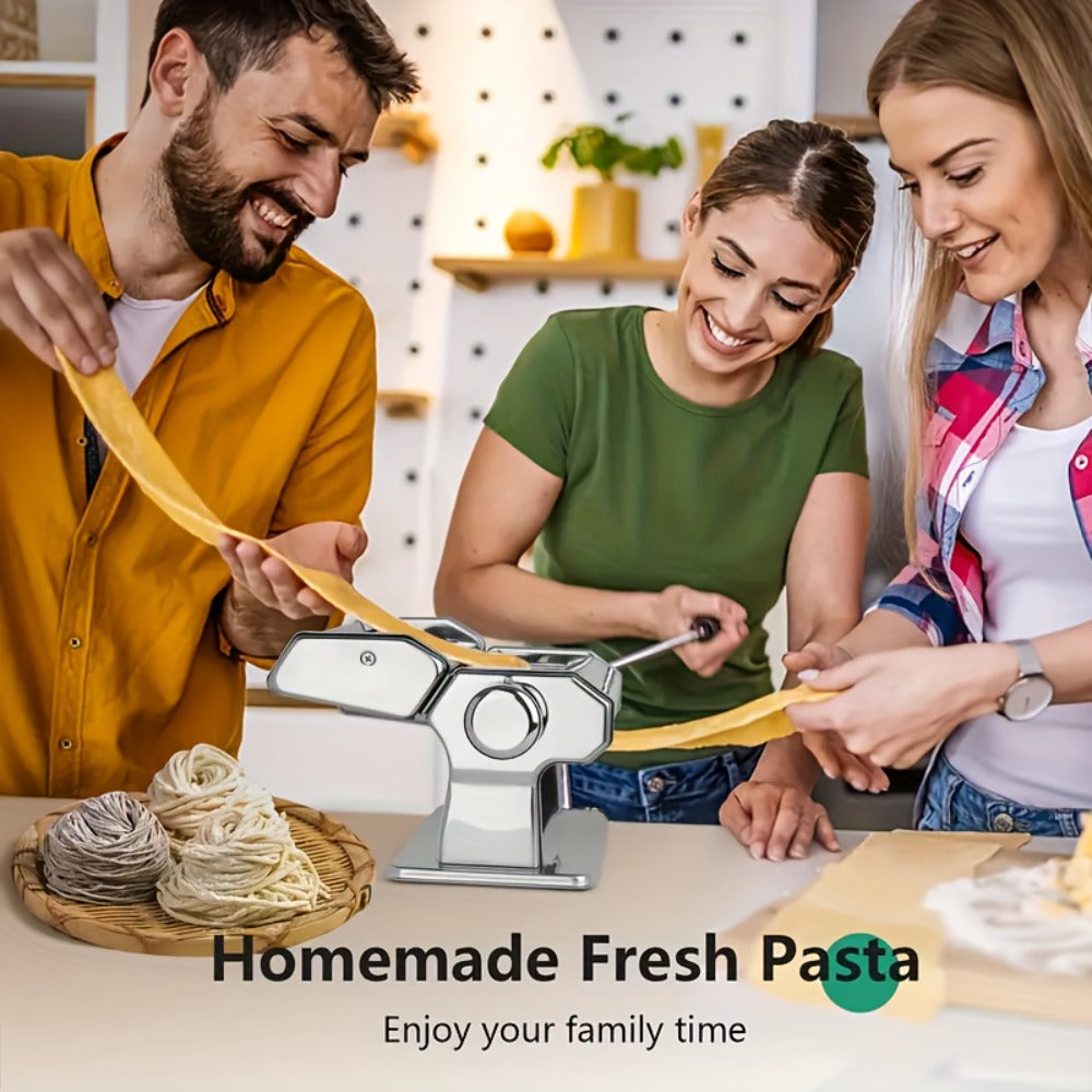 Manual Pasta Maker Machine Stainless Steel, Hand Crank Pasta Roller for Spaghetti Fettuccine Lasagne Noodles