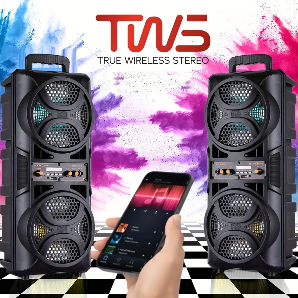 Portable PA Speaker Dual 6.5-Inch RGB Karaoke System with TWS, USB, AUX, FM and Remote Control