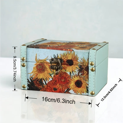 Wooden Storage Box with Lid Vintage Floral Design, Dust-Proof Decorative Trinket Box for Tabletop Jewelry Keepsake Organization