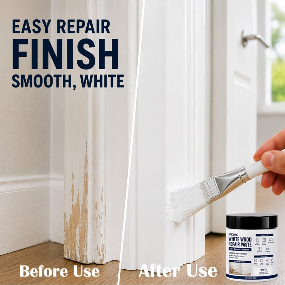 Wood Filler Paste - White Trim for Door Frames, Window Frames, Baseboards & Cabinets - Covers Scratches