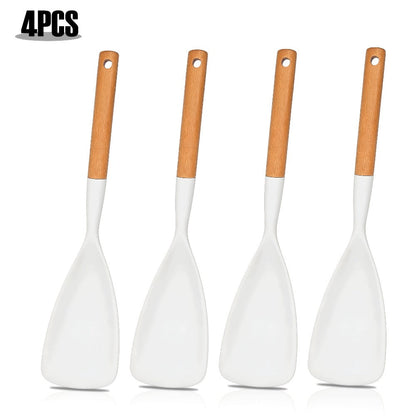 Silicone Kitchen Utensil Set 2/4 Pcs, 12-Inch Wood Handle Cooking Tools with Stay-Cool Grip for Frying