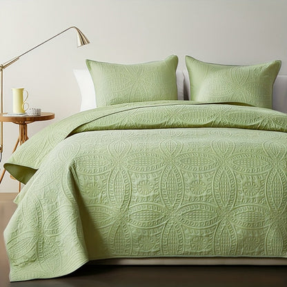 Coin-Pattern Quilted Coverlet Set with Pillowcases, Twin to King Sizes and Ten Color Choices