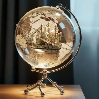 LED Lighted Globe for Kids & Adults 7.87 Inch Clear Acrylic Earth Globe Warm White Light Metal Stand Detailed World Map | Desktop Bookshelf