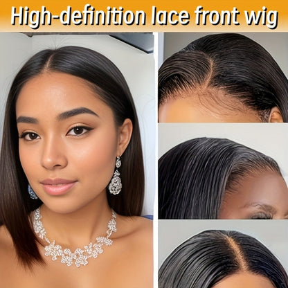 Human Hair Bob Wig for Women, 5x1 T Part Lace Front, Brazilian Straight Middle Part, 180% Density