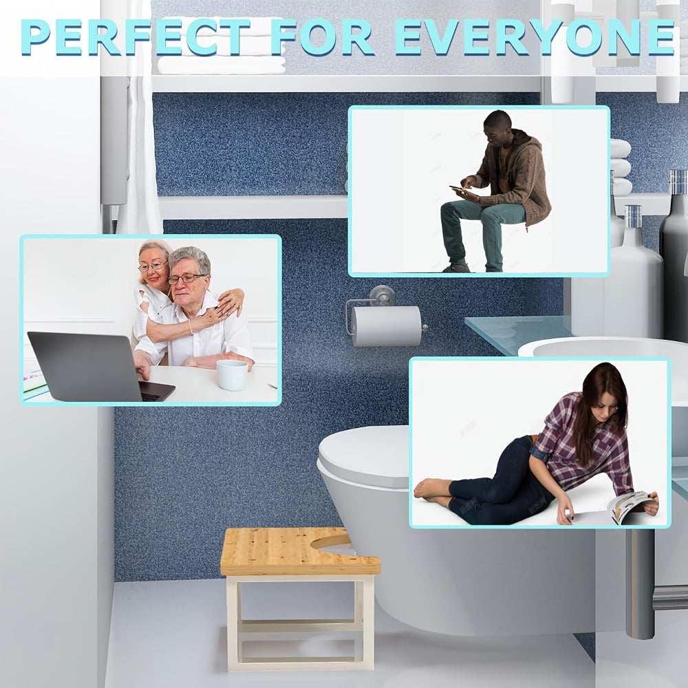 Squat Toilet Stool with Bamboo Surface - Bathroom Foot Rest for Adults, Wide Stable Base, 7-Inch Height