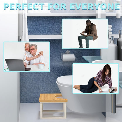 Squat Toilet Stool with Bamboo Surface - Bathroom Foot Rest for Adults, Wide Stable Base, 7-Inch Height
