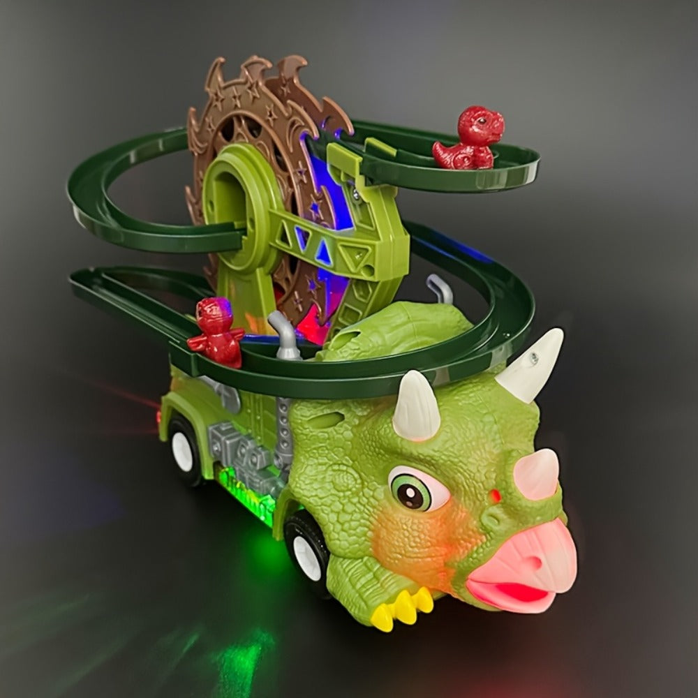 Toddler Dinosaur Track Set Orbital Triceratops Electric Stair Slide Roller Coaster Toy with Lights & Music