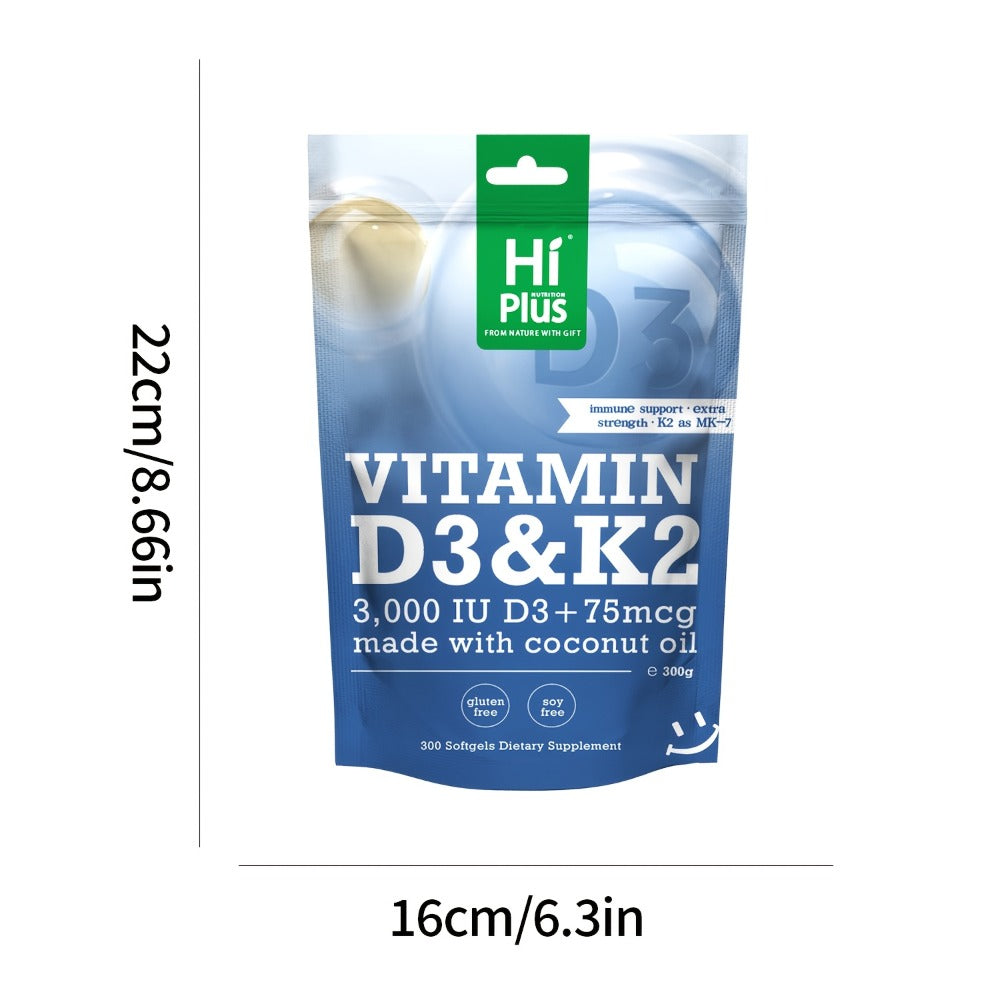 Vitamin D3 K2 MK-7 Supplement 300 Softgels for Bath Time, Home Spa and Personal Care, with the Listed Configuration