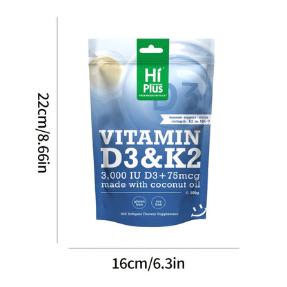 Vitamin D3 K2 MK-7 Supplement 300 Softgels for Bath Time, Home Spa and Personal Care, with the Listed Configuration