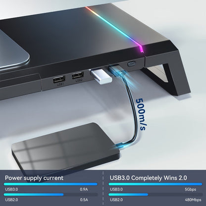 ICE COOREL Monitor Stand Foldable Height Adjustable with Storage Drawer, RGB Lighting & 4 USB Ports