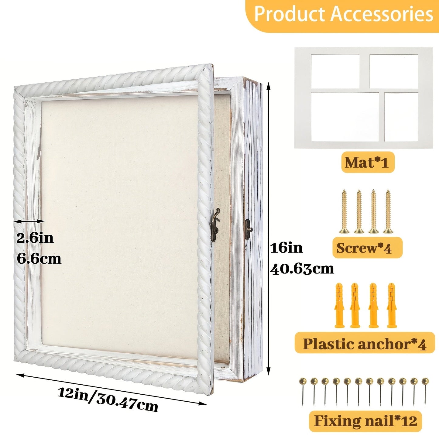 Shadow Box Frame with Linen Back, Large Rustic Memory Display Case 11x14 & 12x16 Inch for Photos