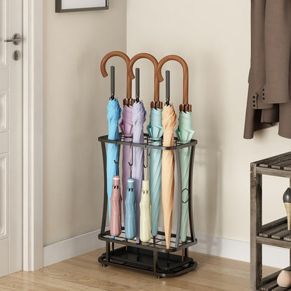 Metal Umbrella Stand with Drip Tray – 4-Tier Freestanding Umbrella Holder, Sleek Polished Finish, Space-Saving Entryway Storage for Home