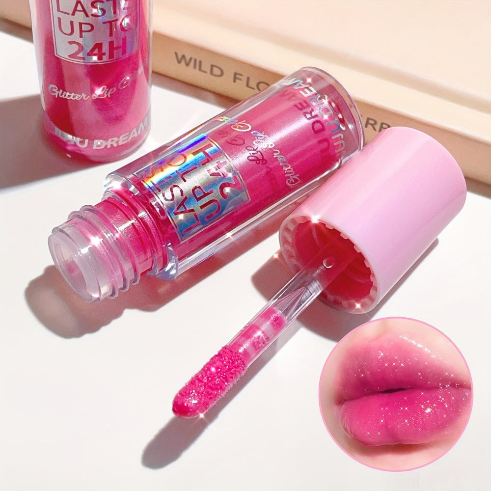 24H Waterproof Glitter Lip Gloss & Lip Stain Set 3PCS, Lip Oil Formula, for Makeup, Travel and Everyday Vanity Use